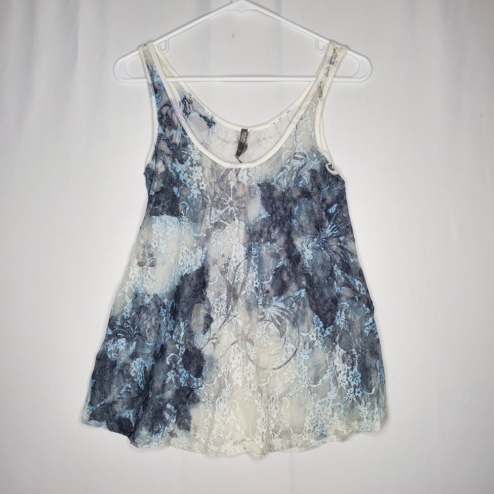 Charlotte Russe Lace Tank Top Large Jr Sheer Mesh Floral Vtg Y2K Fairy Grunge